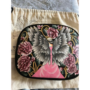 NWT Anuschka Handbag Black/Pink Floral Wings Guardian Angel Crossbody/Clutch